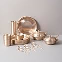 Veda Essentials 40-Piece Kansa Dinner Set for 6 | 100% Lead-Free, Lab-Certified | 10.5 inch Plates, Bowls, Glasses, Sweet Dish Plates, Spoons & Serving Bowls Set | Handcrafted for Dining & Gifting