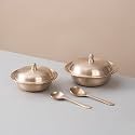 Veda Essentials Pure Kansa Serving Bowls with Spoons, Set of 2 | 100% Lead-Free, Leab-Certified | Handcrafted Bronze Bowls for Dal, Curry &amp; Sabzi | Matte Finish Indian Tableware for Dining &amp; Gifting
