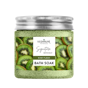 vedanum premium aromatic kiwi fruit bath salt for skin nourishment relaxing foot massage pain relief and aromatherapy - 200 gm jar