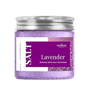 vedanum premium aromatic lavender bath salt for skin nourishment relaxing foot massage pain relief and aromatherapy - 200 gm jar