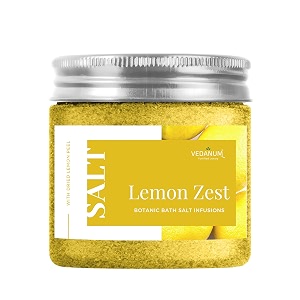 vedanum premium aromatic lemon juice bath salt for skin nourishment relaxing foot massage pain relief and aromatherapy - 200 gm jar