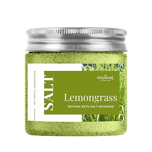 vedanum premium aromatic lemongrass bath salt for skin nourishment relaxing foot massage pain relief and aromatherapy - 200 gm jar