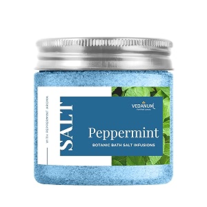 vedanum premium aromatic peppermint bath salt for skin nourishment relaxing foot massage pain relief and aromatherapy - 200 gm jar