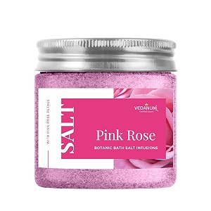 vedanum premium aromatic rose and geranium bath salt for skin nourishment relaxing foot massage pain relief and aromatherapy - 200 gm jar