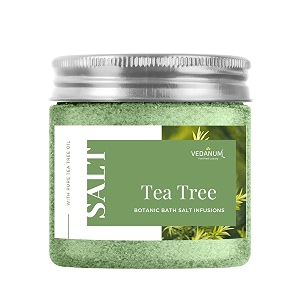 vedanum premium aromatic tea tree bath salt for skin nourishment relaxing foot massage pain relief and aromatherapy - 200 gm jar