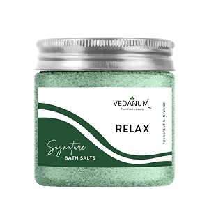 vedanum ultra therapeutic relaxing bath salt with dead sea salt and pink salt for skin nourishment foot massage pain relief and toxic removal - 200 gm jar