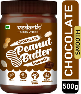 vedarth chocolate peanut butter smooth  made with roasted peanuts  cocoa powder  gluten free  high protein  cholesterol free  non gmo  ready to eat 05 kg