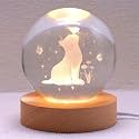 Cat Crystal Ball Night Light, 2.4 Inch Glass Ball Night Lamp with Woodern Base, Decorations Gifts for Men, Women, Kids, Boys, Girls,Teens (H- Cat Crystal Ball Lamp) - Led