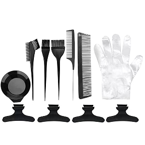 hair dying coloring 3 brush with 2 comb 1 mixing bowl 4 hair claw clip and 20 hairdressing gloves set black