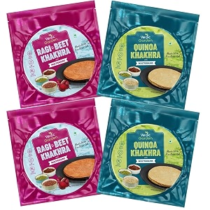 vedic garden quinoa amp ragi beetroot khakhra combo with multigrain  healthy indian snacks  100 roasted  no palm oil  high protein amp fiber  crispy diet snack for weight loss  pack of 4