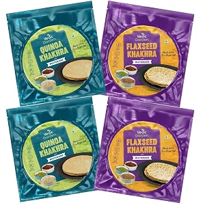 vedic garden quinoa amp flaxseed khakhra combo with multigrain - healthy indian snacks  100 roasted  no palm oil  high protein amp fiber  crispy diet snack for weight loss  pack of 4