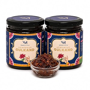 vedic mother sun cooked gulkand 500gm with damask rose petals- sugarfree homemade blend of natural ingredient - no artificial flavor  100 natural rose petal jam  good for gut health stomach