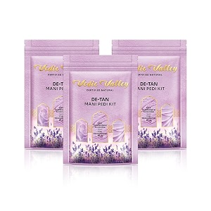 vedic valley certified natural detan manicure amp pedicure kit  repairs cracked amp dry heels  with organic actives for deep moisturization 75 gm each lavender amp chamomile pack of 3
