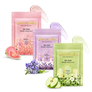 vedic valley certified natural detan manicure amp pedicure kit with apple lavender amp guava  paraben amp chemical free  repairs cracked amp dry heels  with organic actives for deep moisturization 75 gm each pack of 3