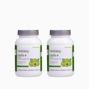 vedistry amla tablets  ayurvedic immunity amp energy booster  with amla amp piperine for better absorption  rich in vitamin c amp antioxidants for hair growth anti-ageing energy amp overall wellness  60 tablets pack of 2