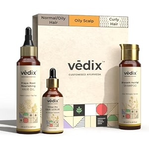 vedix ayurvedic anti-hairfall 3 pc kit  oily scalp amp curly hair