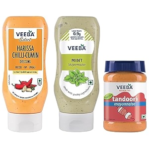 veeba mint mayonnaise 300g and tandoori mayonnaise 250g - pack of 2veeba harissa chilli cumin dressing 300g