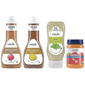 veeba mint mayonnaise 300g and tandoori mayonnaise 250g - pack of 2veeba sweet onion sauce 350g and vinaigrette salad sauce320g - pack of 2
