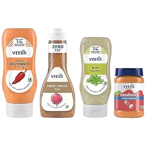 veeba mint mayonnaise 300g and tandoori mayonnaise 250g - pack of 2veeba sweet onion sauce 350g and chipotle southwest dressing 300g - pack of 2