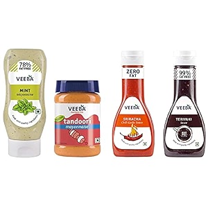 veeba mint mayonnaise 300g and tandoori mayonnaise 250g - pack of 2veeba teriyaki stir-fry sauce 350g and sriracha chilli garlic sauce 320g - pack of 2