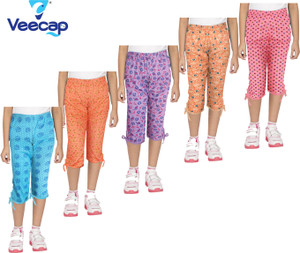 veecap capri for girls casual printed cotton blend multicolor pack of 5
