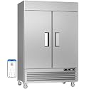 VEECOOL 54.4" W Commercial Refrigerator WiFi Enabled Stainless Steel 2 Door Reach in Fridge with Smart App Control, 49 Cu.Ft Fan Cooling Upright Fridge for Restaurant Bar Cafe Garage