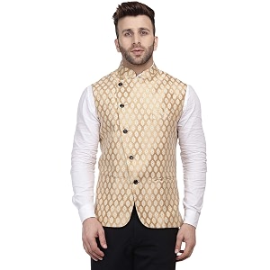 Veera Paridhaan Banarasi Jacquard Print Golden Nehru