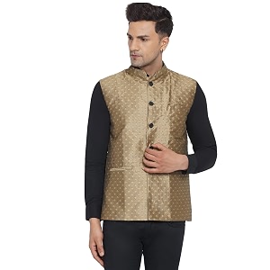 Veera Paridhaan Mens Jacquard Printed Nehru Jacket