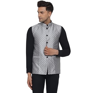 Veera Paridhaan Mens Jacquard Printed Nehru Jacket