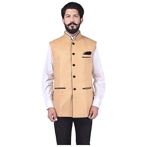 Veera Paridhaan Mens Jute Beige Solid Pattern