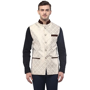Veera Paridhaan Mens Printed Beige Colour Nehru