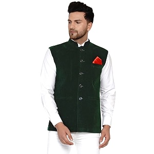 Veera Paridhaan Mens Velvet Solid Nehru Jacket