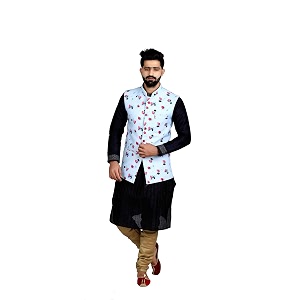 Veera Paridhaan Printed Cotton Jute Nehru Jacket
