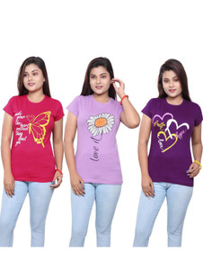 VEERAA CLOTHING Printed Women Round Neck Multicolor