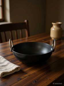 veerenterprises ms pure ironloha black kadhai 21 cm diameter 1 l capacity iron