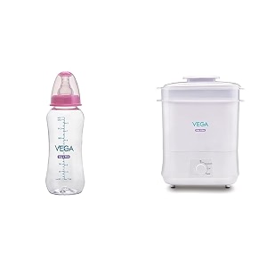 vega baby amp mom 4 in 1 electric steam sterilizer with dryer amp tritan feeding bottle 250ml regular neck - pink