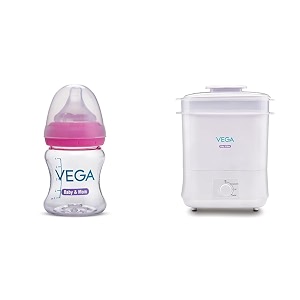 vega baby amp mom 4 in 1 electric steam sterilizer with dryer amp tritan feeding bottle 150ml wide neck - pink