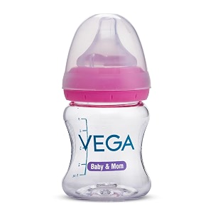 vega baby amp mom tritan feeding bottle 150ml wide neck - pink  made of durable tritan bpabps free shatter proof  suitable for 0 month babiesvbfb4-01