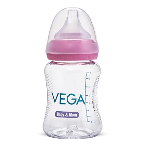 vega baby amp mom tritan feeding bottle 250ml wide neck - pink  made of durable tritan  bpabps free  shatter proof  suitable for 4 month babies vbfb4-02