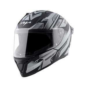vega bolt martial full face riding helmet with matte shell comfortable liner shock absorbing interior ventilated fit lightweight build and modern dull black grey styling dull black grey-l