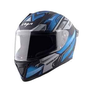vega bolt martial full face riding helmet with matte shell comfortable liner shock absorbing interior ventilated fit lightweight build and modern dull black blue styling dull black blue-l