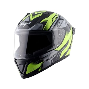 vega bolt martial full face riding helmet with lightweight shell comfortable liner shock absorbing interior ventilated fit aerodynamic build and modern black neon yellow styling black neon yellow-m