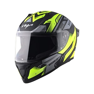 vega bolt martial full face riding helmet with matte shell comfortable liner shock absorbing interior ventilated fit lightweight build and modern dull black neon yellow styling dull black neon yellow-l