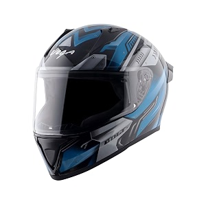 vega bolt martial full face motorcycle helmet with lightweight shell shock absorbing interior comfortable liner ventilated fit aerodynamic build and trendy black blue finish black blue-l