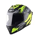 Vega Bolt Martial Full Face Riding Helmet with Matte Shell, Comfortable Liner, Shock Absorbing Interior, Ventilated Fit, Lightweight Build, and Modern Dull Black Neon Yellow Styling Dull Black Neon Yellow-L