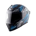 Vega Bolt Martial Full Face Riding Helmet with Lightweight Shell, Comfortable Liner, Shock Absorbing Interior, Ventilated Fit, Aerodynamic Build, and Modern Black Blue Styling Black Blue-M