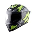 Vega Bolt Martial Full Face Motorcycle Helmet with Lightweight Shell, Shock Absorbing Interior, Comfortable Liner, Ventilated Fit, Aerodynamic Build, and Trendy Black Neon Yellow Finish Black Neon Yellow-L