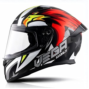 vega bolt speedx motorcycle helmet with aerodynamic shell lightweight build shock absorbing interior comfortable liner ventilated fit and trendy black red finish black red-l