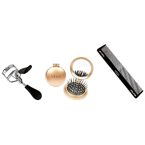 vega compact hair brush with foldable mirror r2-fm color may vary amp vega premium eye lash curler amp vega half coarse and half fine general grooming comb black