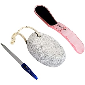 vega dual sided pedicure scraper file removing hard dry skin amp oval shaped pumice stone white amp nail file small 1 pc